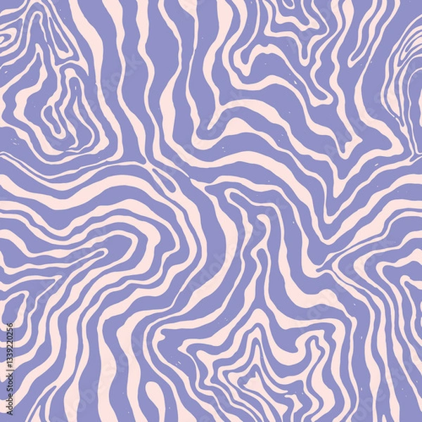Fototapeta Wavy swirl vector seamless pattern Hand drawn 1970 vector illustration. Sixties pattern trippy. Groovy hippy style.