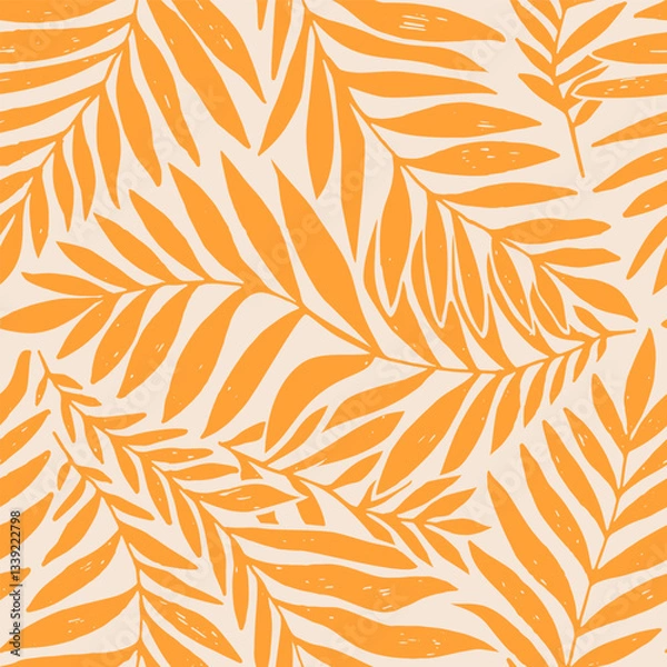 Fototapeta Seamless vector pattern palm dypsis leaves. Summer palm leaves tropical fabric design. Dypsis lutescens seamless pattern. Vector endless illustration.