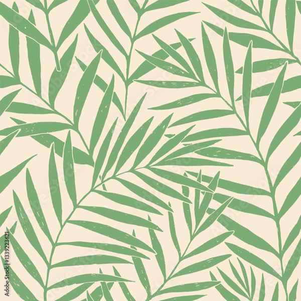 Fototapeta Seamless vector pattern palm dypsis leaves. Summer palm leaves tropical fabric design. Dypsis lutescens seamless pattern. Vector endless illustration.
