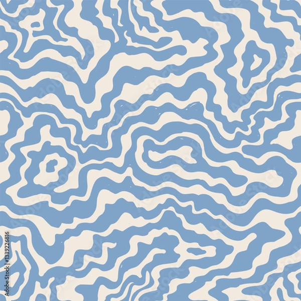 Fototapeta Wavy swirl vector seamless pattern Hand drawn 1970 vector illustration. Sixties pattern trippy. Groovy hippy style.