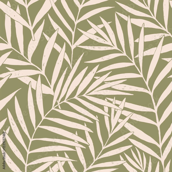 Fototapeta Seamless vector pattern palm dypsis leaves. Summer palm leaves tropical fabric design. Dypsis lutescens seamless pattern. Vector endless illustration.