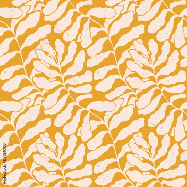 Obraz Abstract seamless pattern with leaves palm in Matisse style. Vector hand drawn print with scandinavian cut out elements. Vector endless illustration for paper, cover, fabric, interior decor.