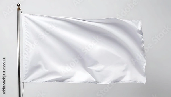 Obraz Blank White Flag Waving on Pole Mockup for Custom Design