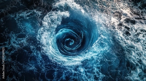 Fototapeta Vortexes of water swirling dramatically, creating powerful whirlpools and maelstroms in the ocean currents at high tide