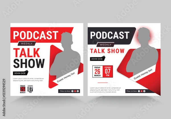 Obraz Podcast Chanel promotion for social media post template, Podcast Live Talk Show Square Flyer Social Media Post Template Layout