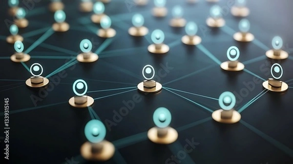 Fototapeta Network of connected people in virtual meeting