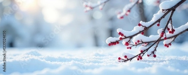 Fototapeta isolated branches on a snowy white background, snow, nature