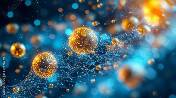 Fototapeta Elegant display of gold nanoparticles in vibrant, abstract background