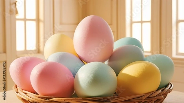 Obraz Colorful Easter eggs in a basket. Close-up