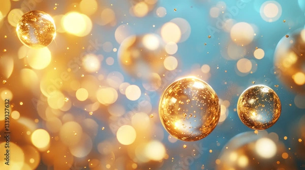 Fototapeta Golden bubbles floating in dreamy background of warm colors