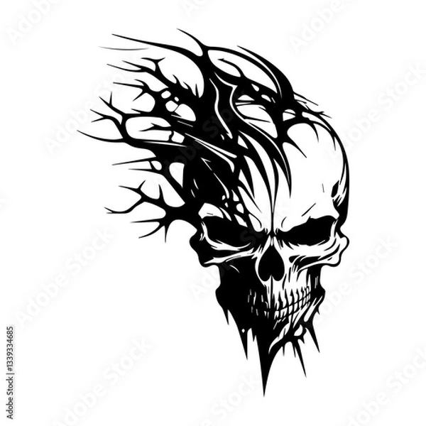 Fototapeta skull with exploding organic thorns and abstract fragmented design