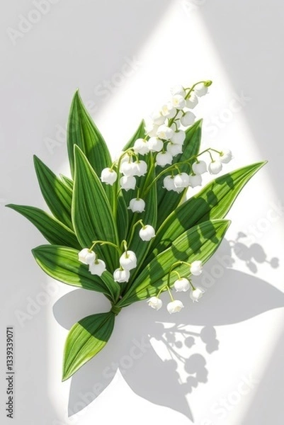 Obraz Delicate white lilies of the valley bloom against a white background in a tranquil setting