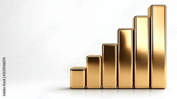 Fototapeta A stylized golden bar graph ascends, representing financial growth and success in investment, showcasing a powerful upward trend for business and economic prosperity.
