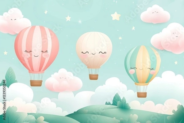 Obraz Three smiling hot air balloons floating in the sky