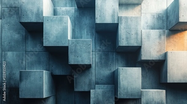 Fototapeta Abstract concrete cube wall with light background
