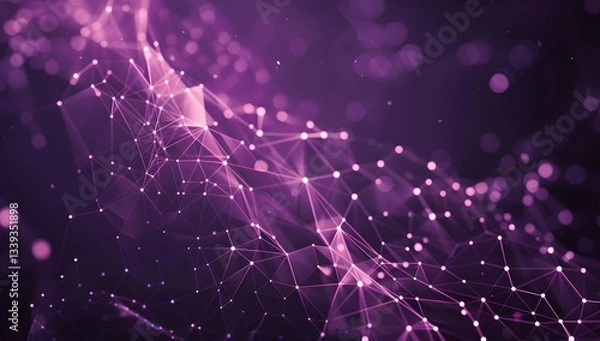 Fototapeta Purple Abstract Plexus Background with Connected Dots and Lines - Futuristic Network Concept