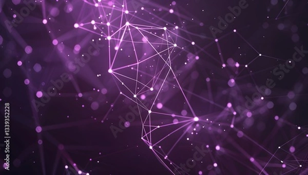 Fototapeta Abstract Purple Network - Plexus Connections with Dots, Lines, Triangles