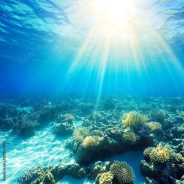 Obraz Ocean floor sunlight rays shining underwater