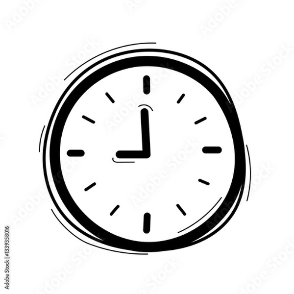 Fototapeta Doodle hand drawn clock vector linear icons. Doodle time illustration. Alarm clock black line drawing style