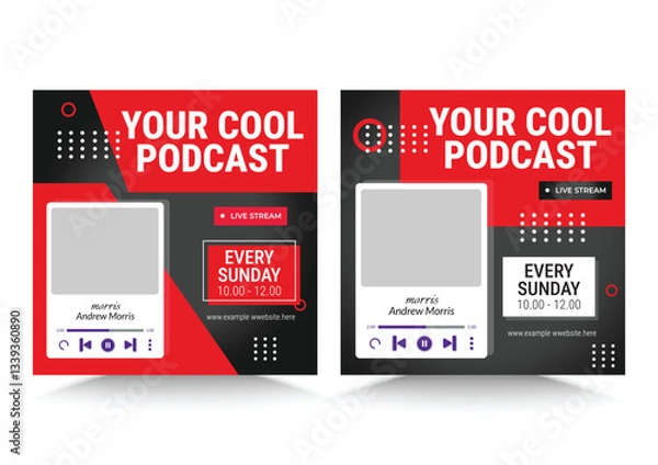 Obraz Podcast Chanel promotion for social media post template, Podcast Live Talk Show Square Flyer Social Media Post Template, Business marketing webinar social media post template