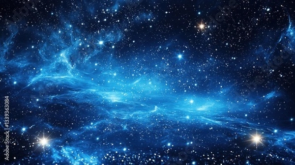 Fototapeta A breathtaking view of the universe filled with bright stars and ethereal blue nebulas, revealing the beauty of deep space during a clear night