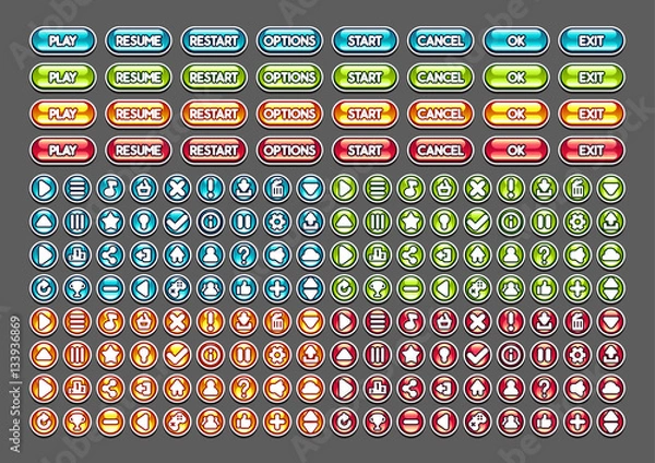 Fototapeta Glossy buttons for creating video games set 3