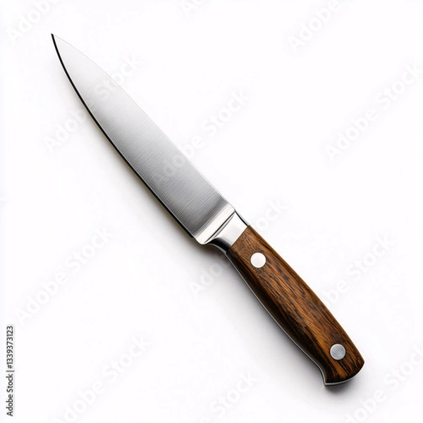 Fototapeta Paring Knife with Wooden Handle on White Background
