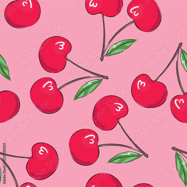 Obraz cherry pattern seamless, Hand Drawn vector illustration