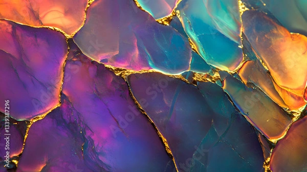 Obraz Abstract Iridescent Gemstone Mosaic - Colorful, Textured, Swirling, Purple, Blue, Gold, Background

