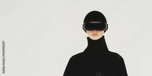 Fototapeta Modern Tech Exploration: A figure is enveloped in a world of virtual reality, a sleek headset enveloping their eyes in a futuristic embrace.