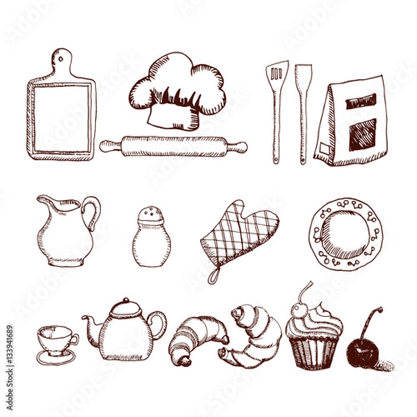 Obraz Hand drawn kitchen set