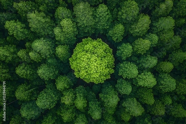 Fototapeta Aerial View: Forest Canopy for Single Tree.