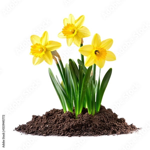 Fototapeta Yellow daffodils isolated on transparent background