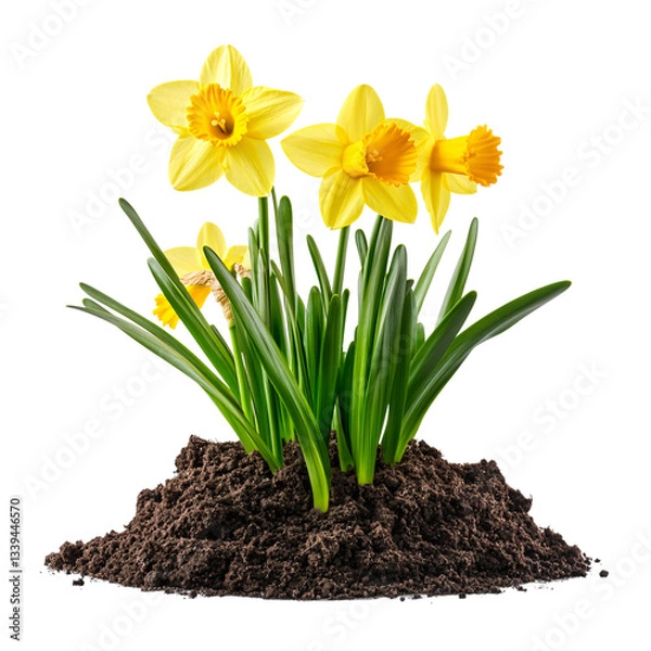 Fototapeta Yellow daffodils isolated on transparent background