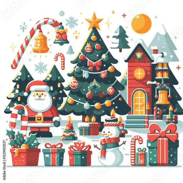 Fototapeta background, christmas, card, illustration, decoration, xmas, greeting, design, winter, white, vector, holiday, celebration, art, banner, happy, merry, tree, abstract, graphic, year, red, season, decem