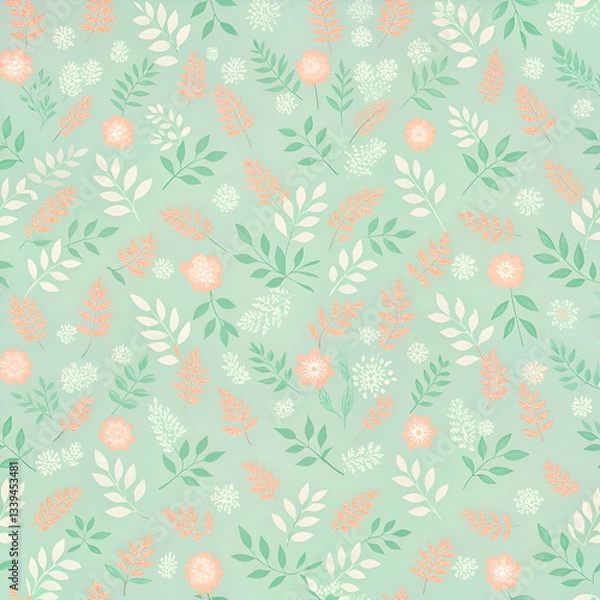 Obraz Delicate Floral Pattern. Pastel Green and Peach Seamless Design