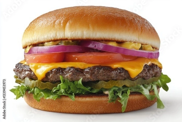 Fototapeta Delicious Burger with Fresh Ingredients on White Background Perfect for Food Photography and Culinary Content