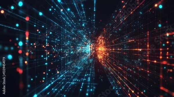 Obraz A cyber network interface with real-time data exchange and AI-driven connections.