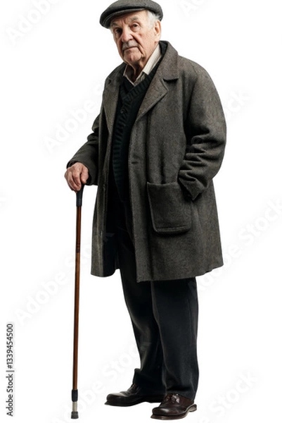 Fototapeta An elderly man with a cane, transparent background
