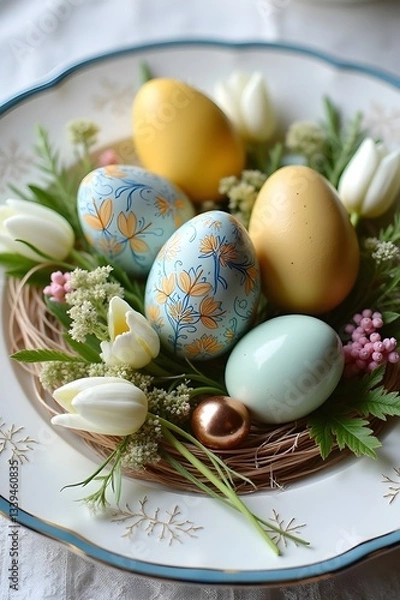 Obraz Easter Eggs Nest with Festive Mood, No Background