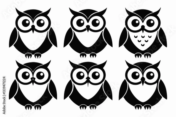 Fototapeta owl icon set line art silhouette vector illustration