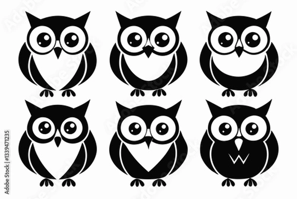 Fototapeta owl icon set line art silhouette vector illustration