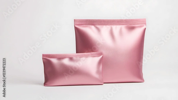 Obraz Two pink satin bags, one larger and one smaller,