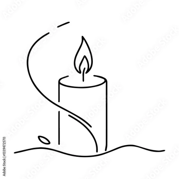 Fototapeta minimalistic candle with flame, one line drawing vector, spiritual symbol, simple hand-drawn illustration