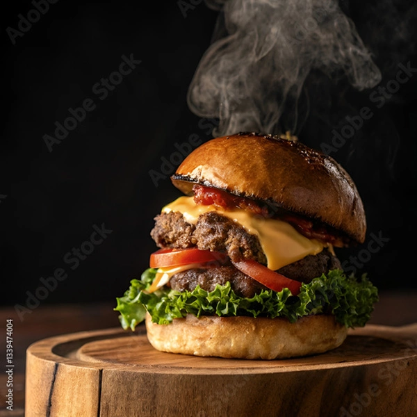 Obraz hamburger on a wooden background