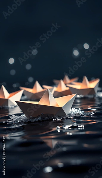 Obraz paper boat race , with white tonespng