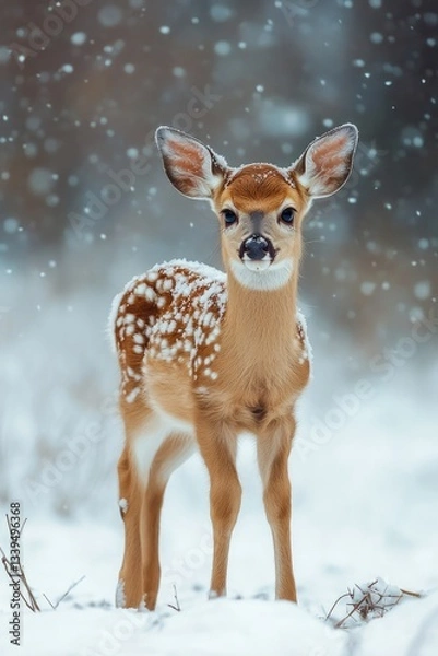 Obraz Fawn in Snowy Woods