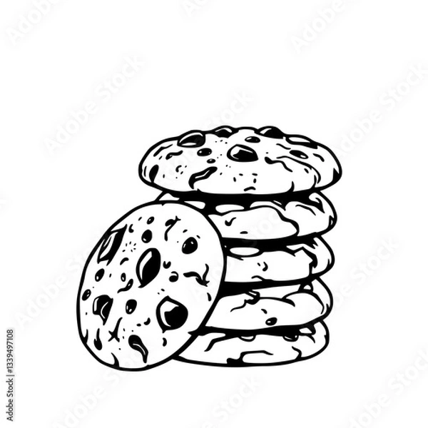 Obraz Delicious Chocolate Chip Cookies Stack Illustration                                                 
