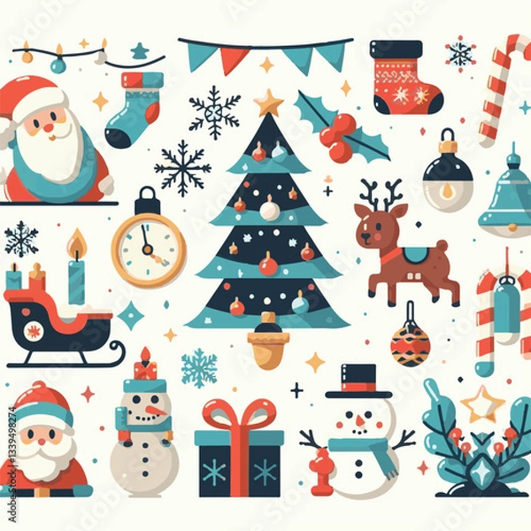 Fototapeta background, christmas, card, illustration, decoration, xmas, greeting, design, winter, white, vector, holiday, celebration, art, banner, happy, merry, tree, abstract, graphic, year, red, season, decem
