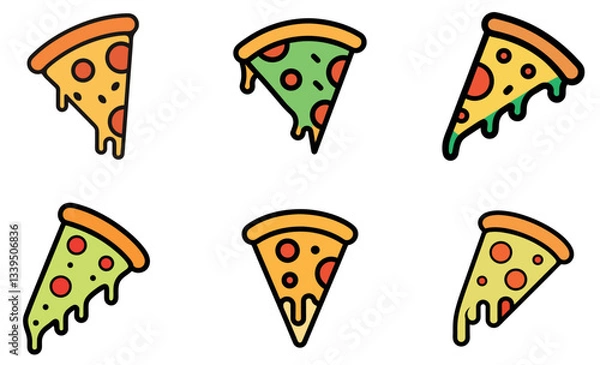 Fototapeta Colorful pizza slices with dripping cheese, perfect for food-themed designs.